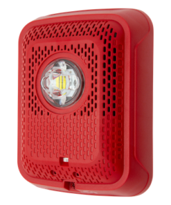 Bocina con Lámpara Estroboscópica, Montaje en Pared, Color Rojo, Nuevo Diseño Moderno y Elegante y Menor Consumo de Corriente